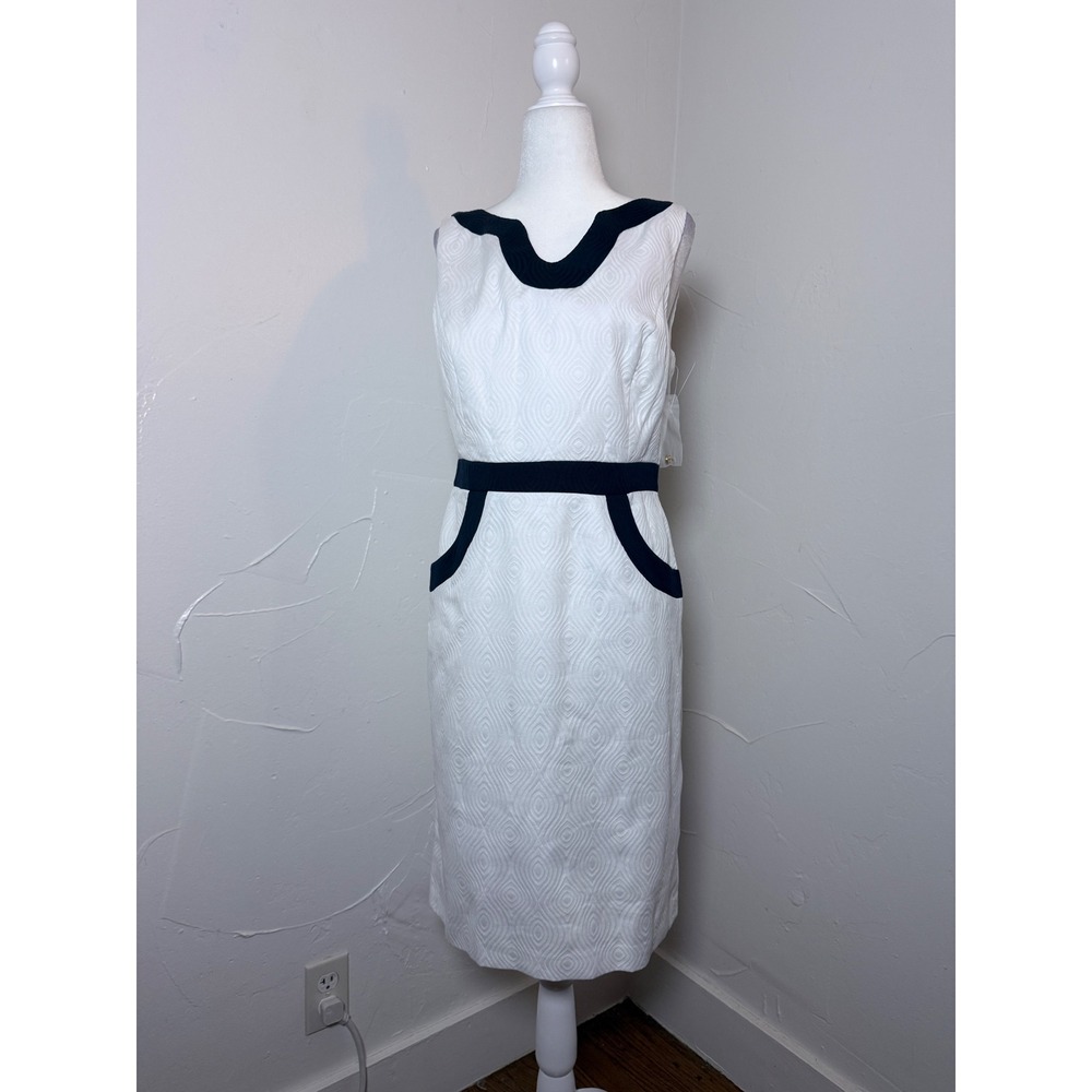 Milly of New York White Navy Cotton Jacquard Sheath Dress Size 6 USA